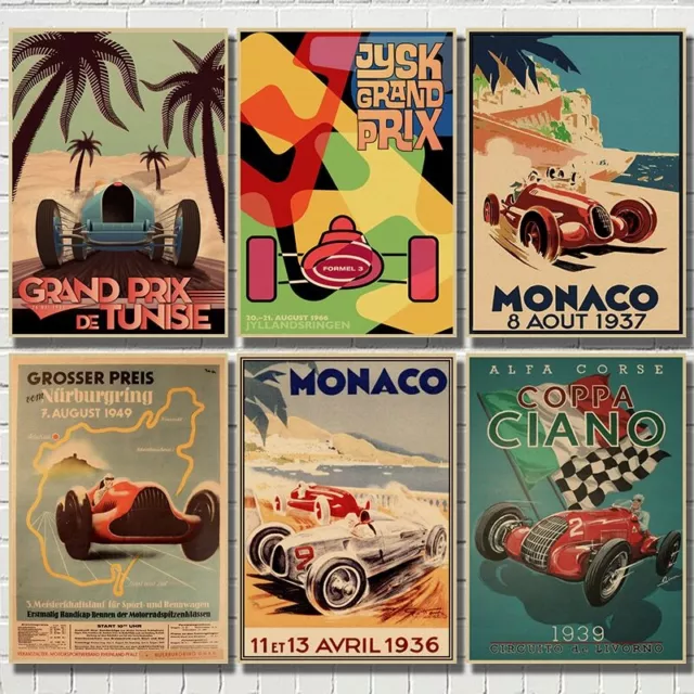 Grand Prix Super Racing Car Retro Monaco Race 64th Motor Poster Wall Painting