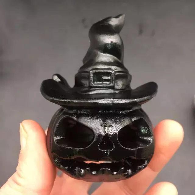 Natural Obsidian Quartz Crystal Carved Pumpkin Halloween Decoration Healing 1PC