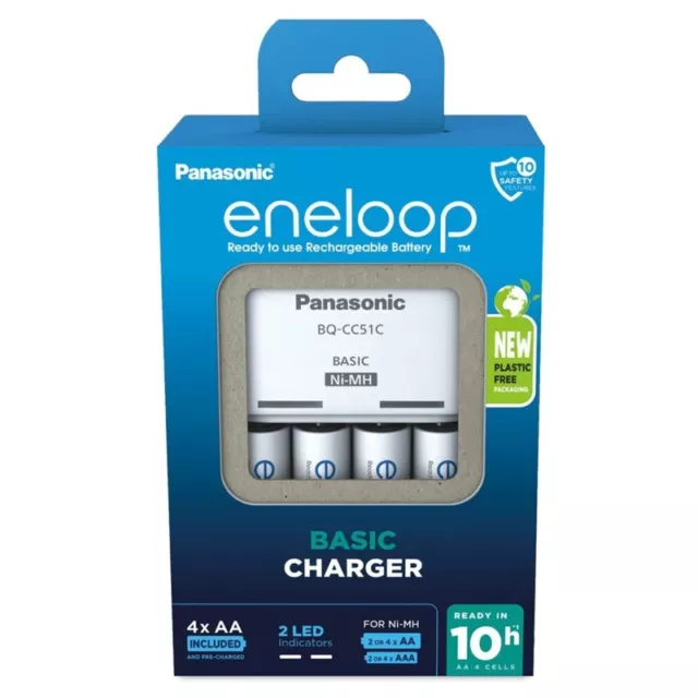 Panasonic eneloop Basique Chargeur + 4 Aa Rechargeable 2000 MAH Piles BQ-CC51E