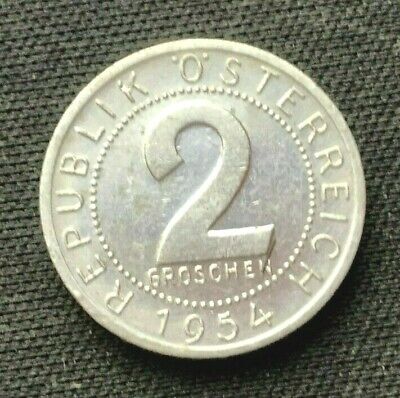 1954 Austria 2 Groschen Coin AU     Aluminum  World Coin    #K1383 2