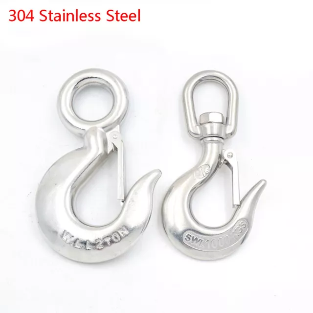 Swivel/Large Eye Stainless Steel Sling Hook Safety Catch Lifting Hook 0.15T-2T