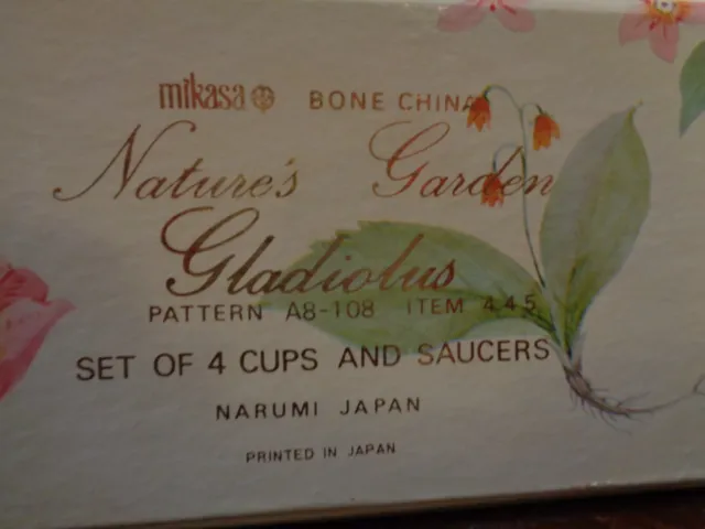 Mikasa Bone China Natures Garden Cup & Saucer 8 Pc Set Narumi Japan NIB 3