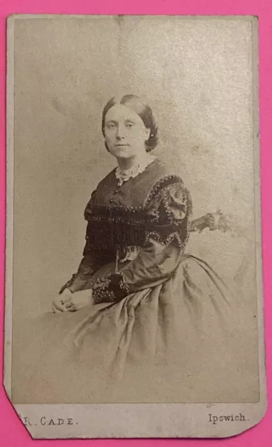 Victorian 1880s Woman w Beautiful Beaded Dress Cabinet Card Photo CDV Ipswich