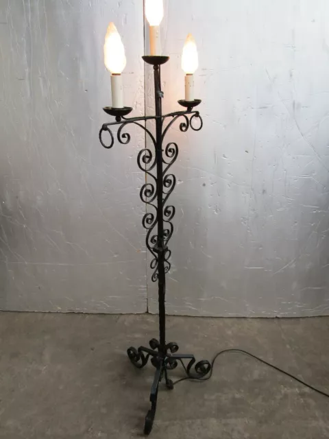 Vintage Blacksmith Hand Forged 3 Bulb Iron Floor Standing Lamp Light  240v