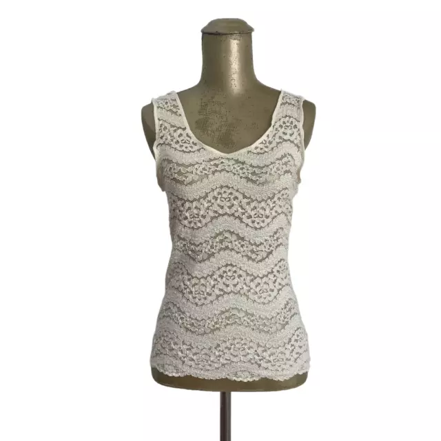 Vintage Escapades Ivory Lace Lingerie Tank Top Sleeveless Camisole Cami Size S/M