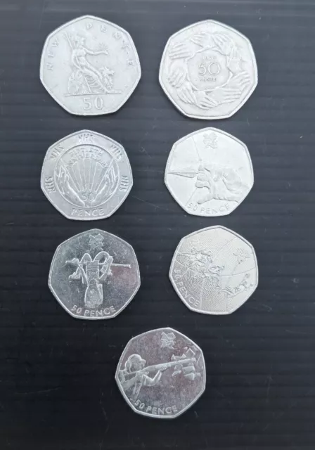 Job Lot Of 50p Fifty Pence Coins x 7, including London Olympics 2012.
