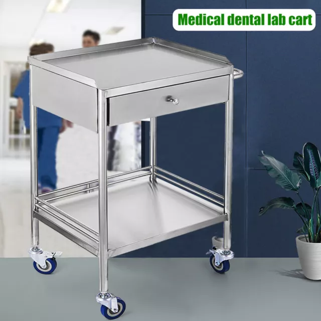 Medical Trolley Dental Lab Stainless Steel Cart Mobile Rolling Cart with Drawer