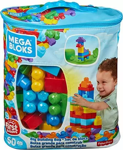 Mega Blocs Sac Bleu Jeu de blocs de Construction 60 pièces Jouet pour bébé