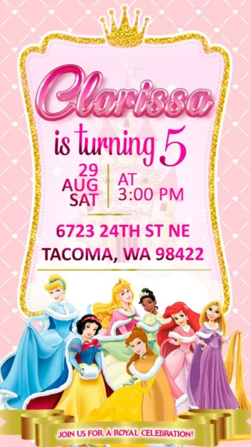 Princess invitation, Cinderella birthday invite, Rapunzel digital invitation