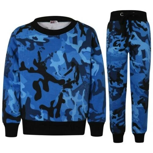 Bambini Mimetico Blu Tuta Felpa Set Maglione E Pantaloni Pe Scuola Ragazze