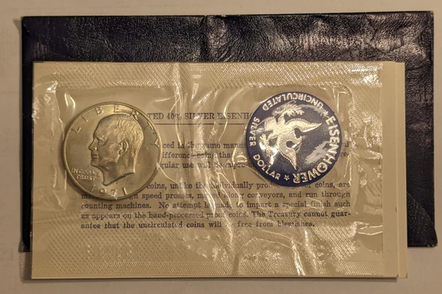 1971-S Eisenhower Dollar 40% Silver US Mint Original $1 1971 S Ike Blue Envelope