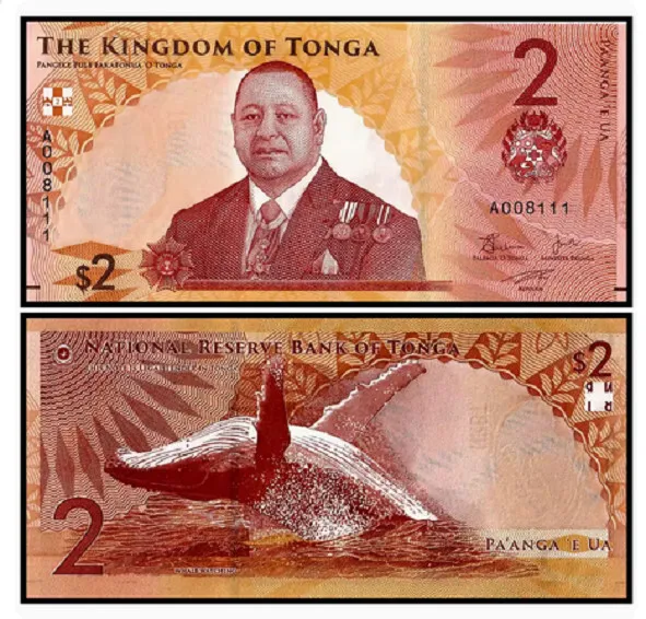 Tonga 2 paʻanga 2023 2024 P 50 NEW Design Whale UNC Banknotes