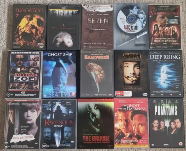 15 horror movie 19 disc DVD set used V. good condition (10 Reg 4 AU. 5 x Other)