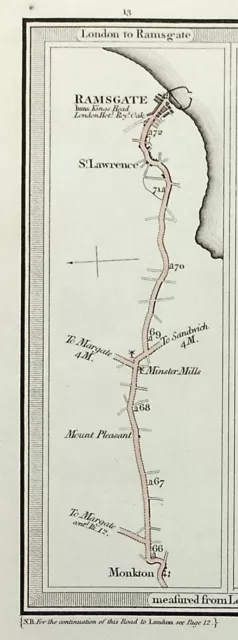 KENT, MONKTON, RAMSGATE, TUNBRIDGE WELLS, original antique road map, MOGG, 1817 3