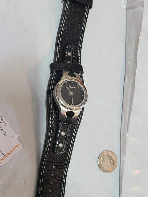 Ladies Fossil ES 9674 Big Tic Genuine Leather Belt Buckle Bracelet Watch