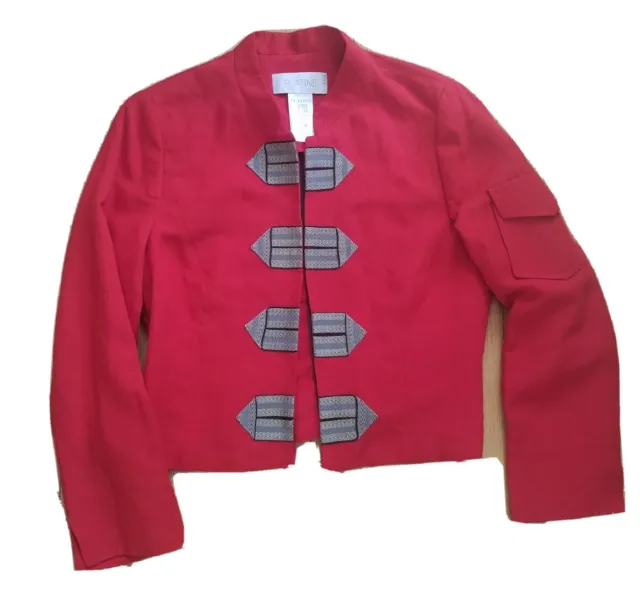VTG Platine Paris red military band open cropped jacket blazer sz 38 retro P XS