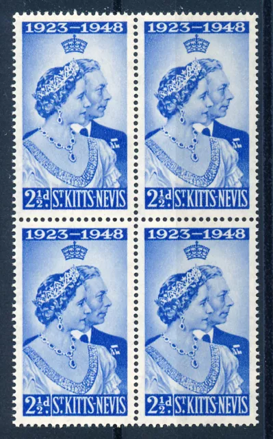 St Kitts Nevis 1948 Royal Silver Wedding Sg80 Block Of 4 Mnh