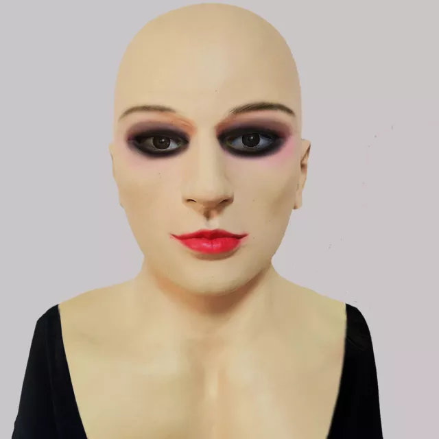 Beauty Face Latex Mask Halloween Head Cover Bald Role Play Realistic Props 2598 Picclick