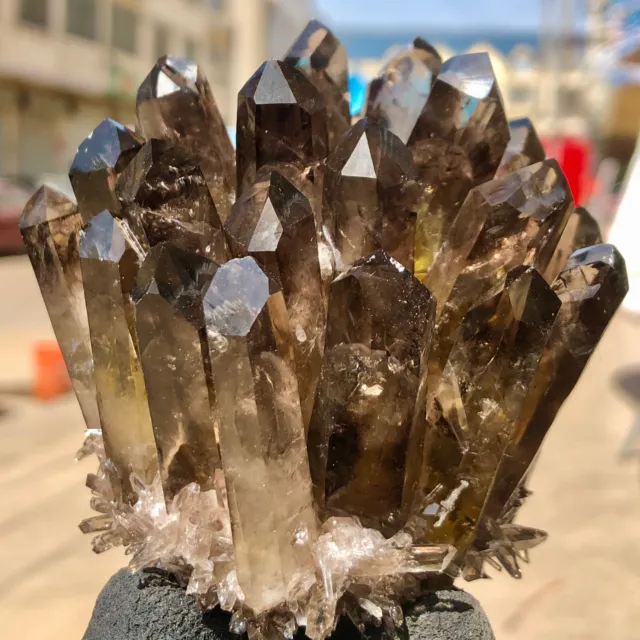 443g  New Find Black Phantom Quartz Crystal Cluster Mineral Specimen Healing