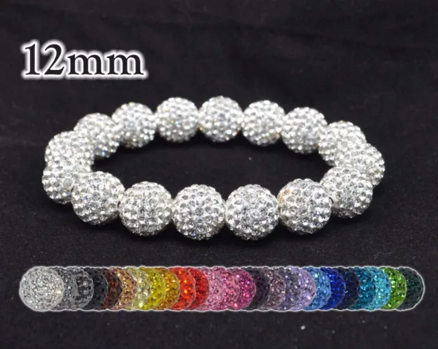 12mm Pave Crystal Disco Ball Rhinestone Bead Adjustable Stretch Bracelet