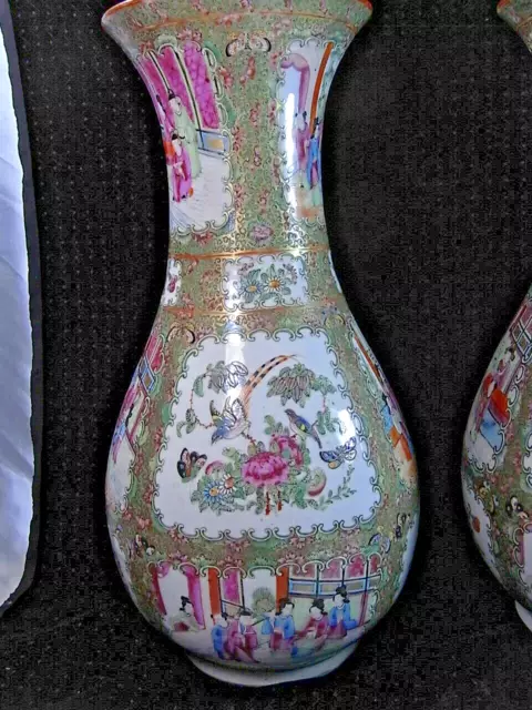 Ancienne Grande Paire De Vases Porcelaine Emaille Canton Chine Chinese Asiatique 7