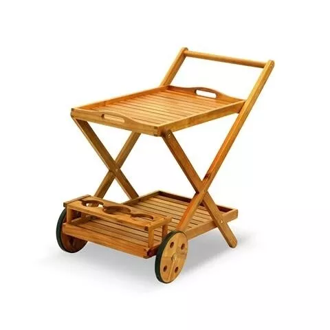 Carrello portavivande in legno di Eucalipto con porta bottiglie