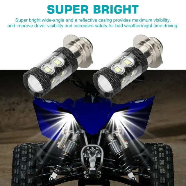 2x 6000K HID White H6M LED Headlight For Yamaha YFZ450R Rhino 700 Raptor YFM660 3