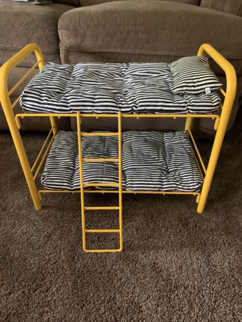 American Girl Pleasant Co. Yellow Metal Bunk Bed w/ Mattresses, Pillow & Ladder