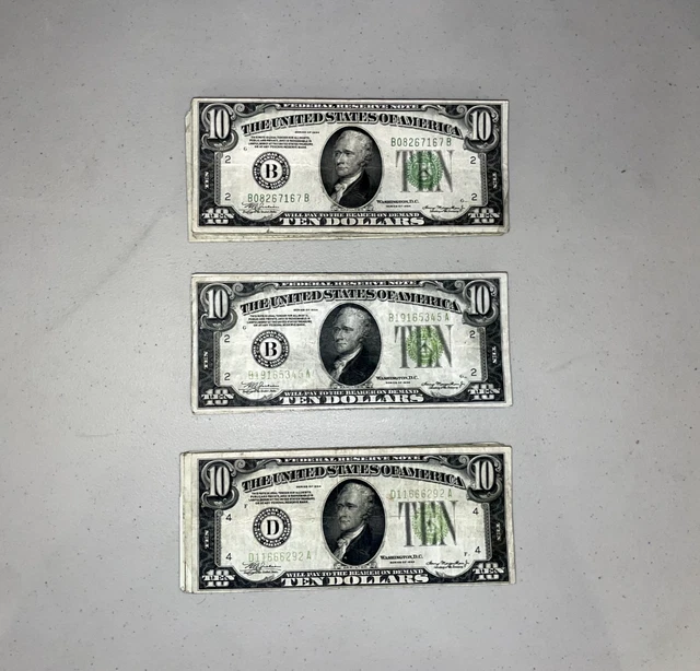 1934 Green Ten Dollar Seal Note Certificate Old US Bill $10 Money Currency 2