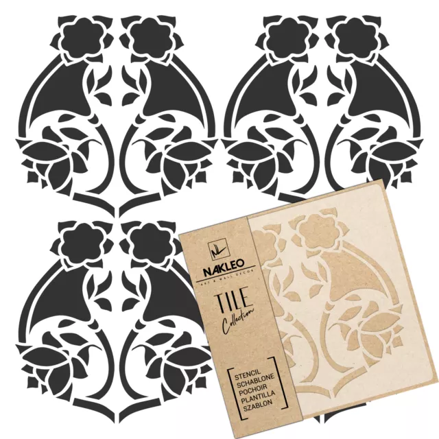 ART NOUVEAU FLOWER #2 Tile reusable PLASTIC Stencil 3.9” x 3.9” to 23.6” x 23.6”
