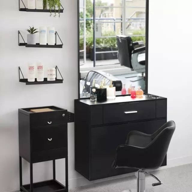 Wall Mount Salon Station with Mirror, Hair Styling Station Barber Beauty Station