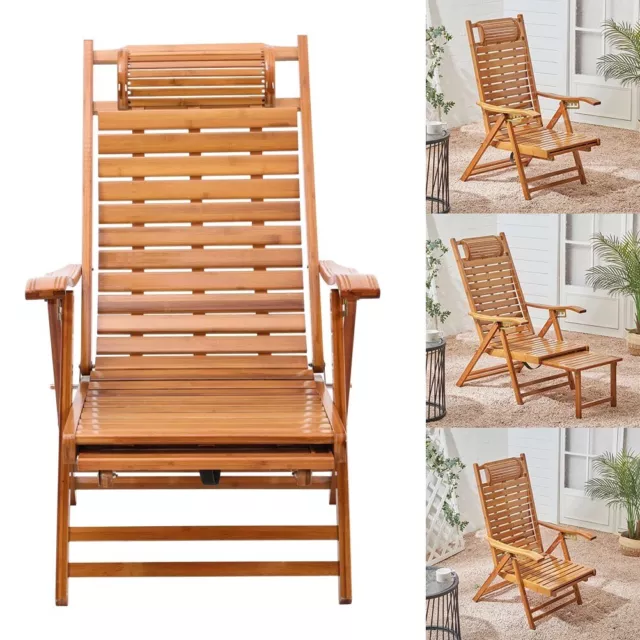 Bamboo Wood Recliner Garden Balcony Sun Lounger Deck Chair Folding Nap Bed Seat