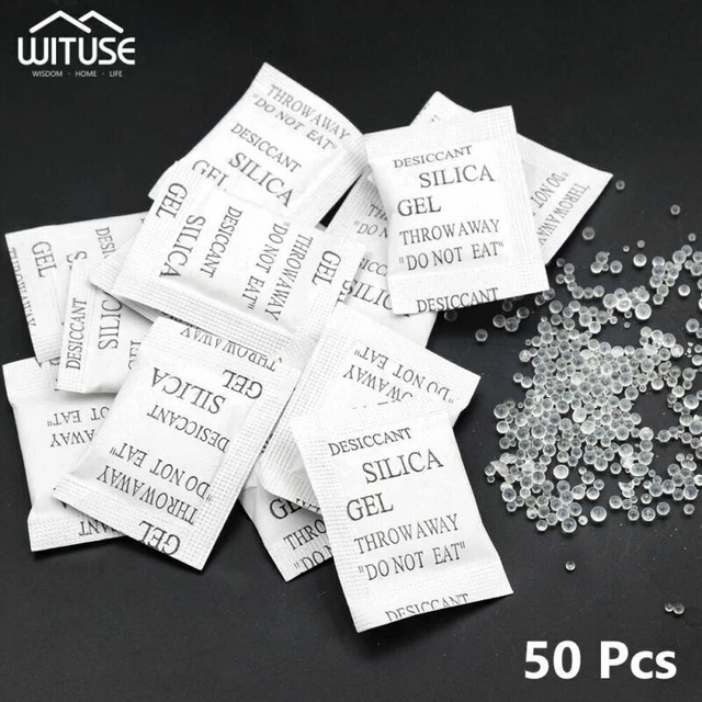 50Pcs 1g Silica Gel Desiccant Sachets Drying Bags Odor Moisture Absorber