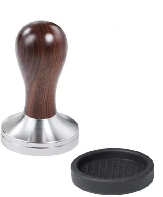 Coffee Tamper 51mm Espresso Press - Stainless Steel & solid wood, silicone mat