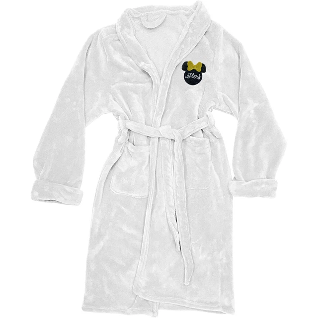 Minnie Mouse Ears "HERS" Embroidered Bathrobe Lounge Sleep Super Soft Size S/M