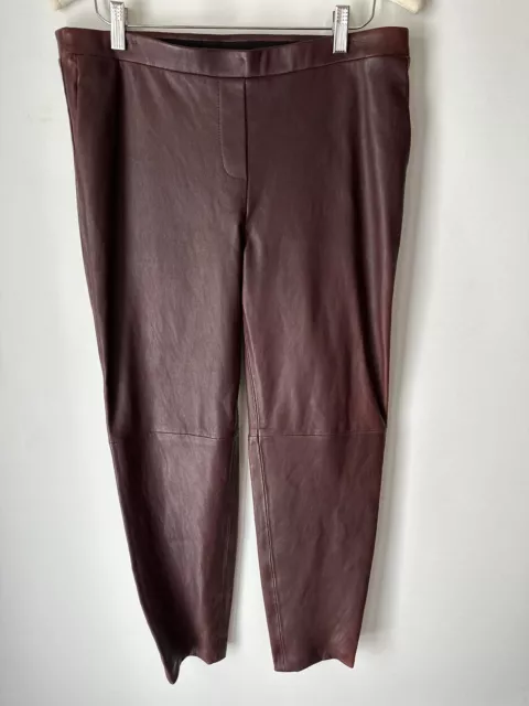 Theory Thaniel L Lamb Leather Pants Cassis Burgundy Women's Size 12 Pull-on