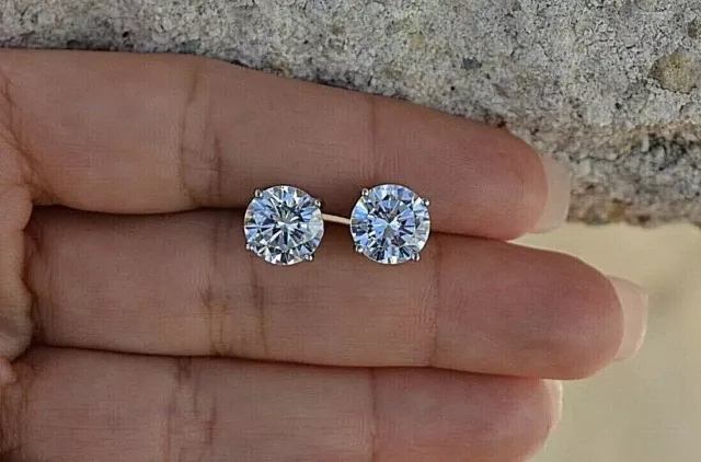 4 Ct Round Cut GRA Moissanite VVS1/D Solitaire Stud Earring 14K White Gold 8mm