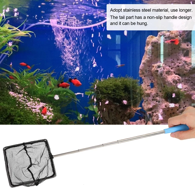 Aquarium Fine Mesh Net Stainless Steel Aquarium Extendable Fish Shrimp Net W Fod
