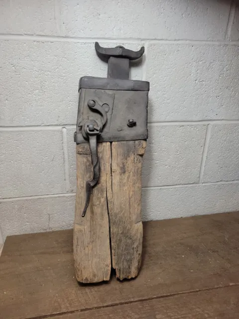 #1- Antique 18?? Conestoga Wagon Jack - Hand Forged Metal & Wood
