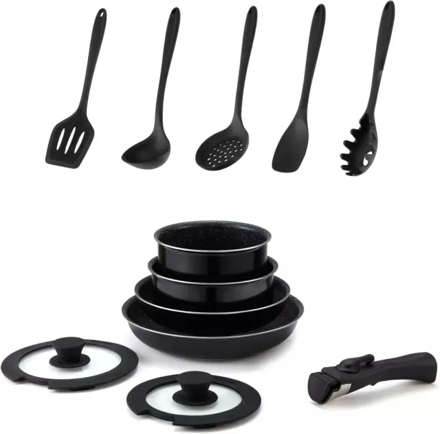Motase 6 Pieces Kitchen Nonstick Cookware Sets with Removable 6-Piece, White