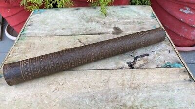 17th c Rare Old Antique Iron Fine Hand Carved Spear Handle Pipe Museum Piece