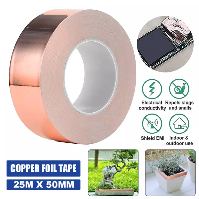 Single Sided Copper Foil Tape 25m x 50mm EMI Shielding Conductive Adhesive Tapes