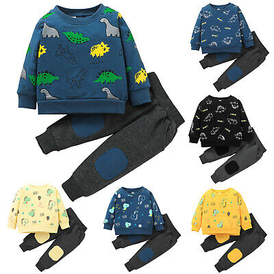 Toddler Kids Baby Boys Girls Cartoon Dinosaur Sweatshirts Tops+Pants Outfits Set