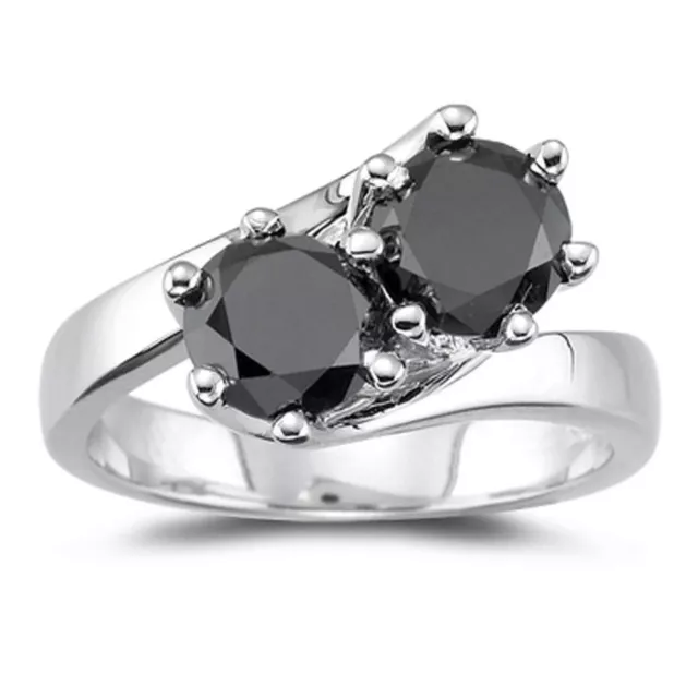 3.04 Ct BLACK COLOR MOISSANITE ROUND Engagement 925 Sterling SILVER RING Size 7