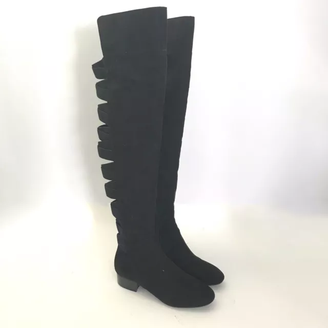 Nine West Womens Over the Knee Owheno Boots Sz 7.5 Black Corset Back NEW