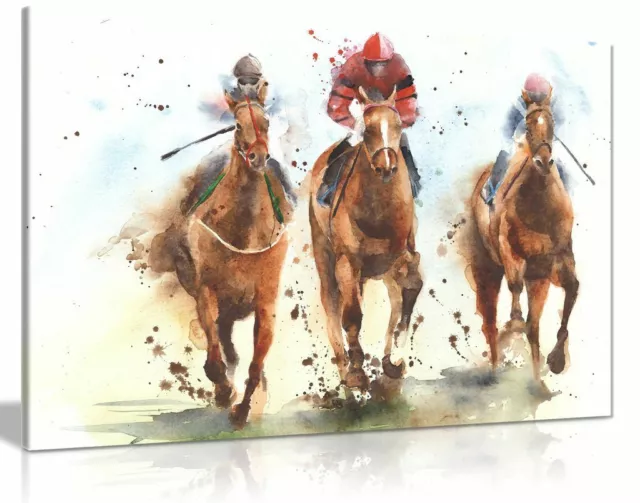 Horse Racing Watercolour Canvas Wall Art Picture Print