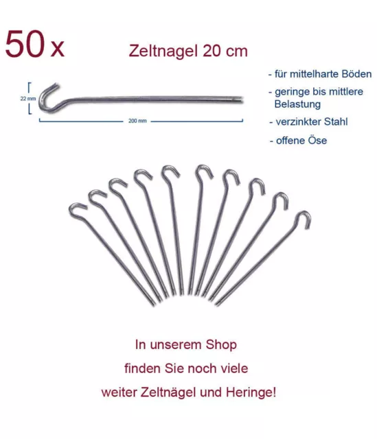 50 x Heringe 20 cm Felsnagel - Zelt Hering Erdnagel 4 mm - Stahl Nägel verzinkt 2