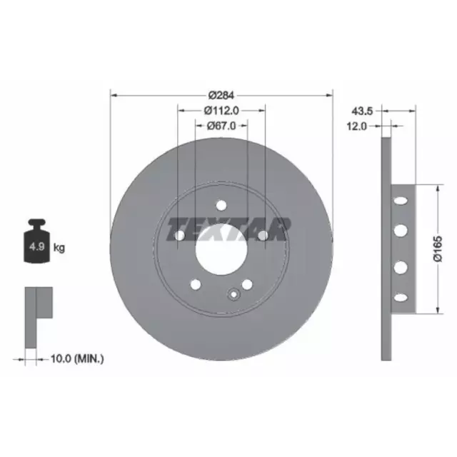 TEXTAR 1x Disco Freni Anteriore Ø284 MM Pieno per Mercedes Benz Classe C W202