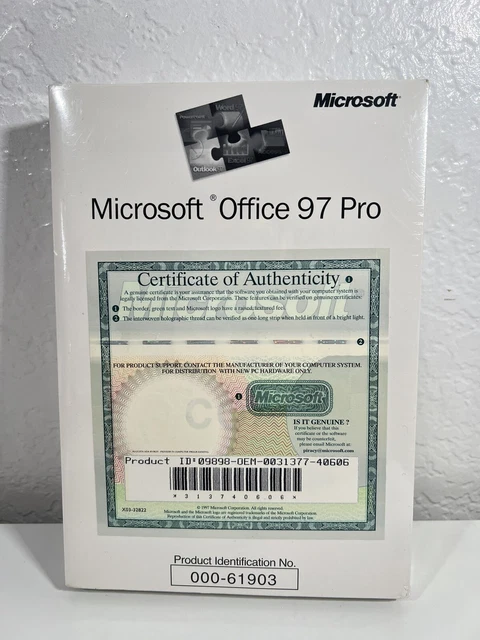 Microsoft Office 97 Pro CD Sealed With Certificate and Manual