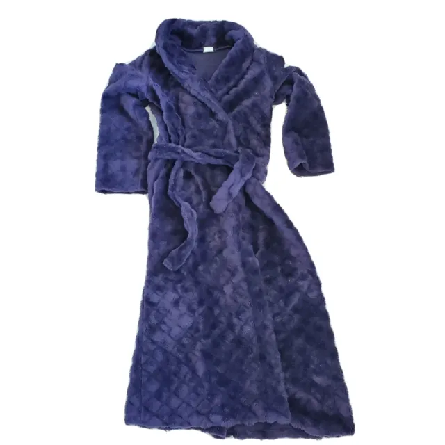 VINTAGE WOMENS FAUX Fur Plush Teddy Robe Purple Quilted Long XS X-small ...